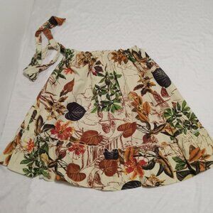 Pretty upcycled cotton and linen tiered skirt, autumn pattern and stretch waistb